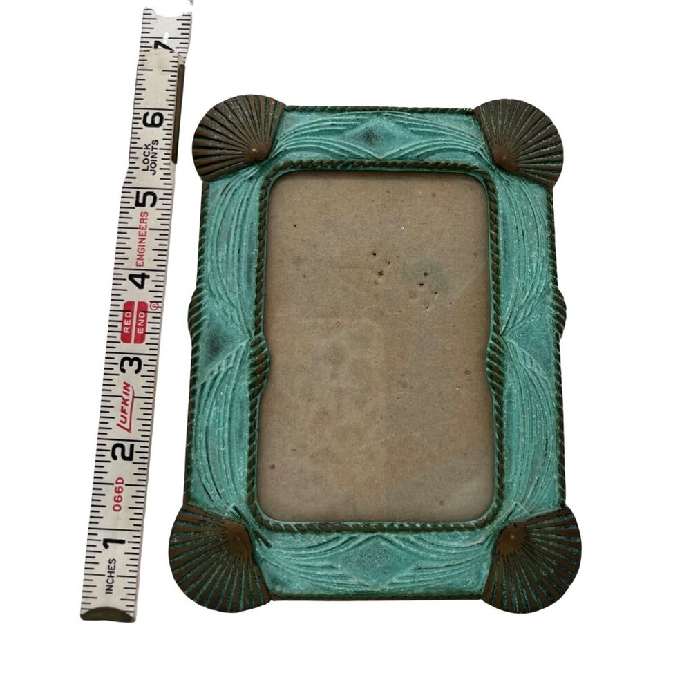 Brass Picture Frame Shell-Themed Verdigris Finish Coastal Beach Nautical 3x4 - Picture 5 of 5